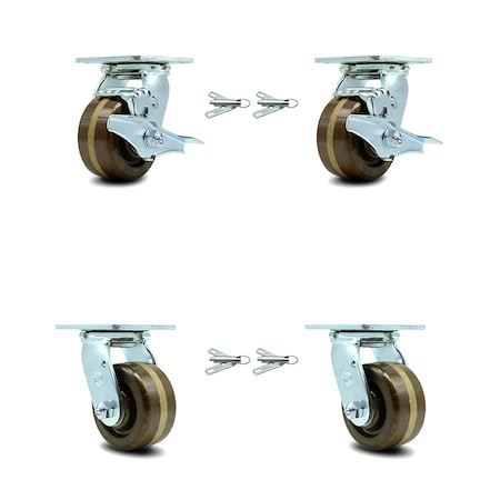 Service Caster 4 Inch High Temp Phenolic Caster Set with 2 Brakes/Swivel Lock 2 Rigid SCC SCC-30CS420-PHRHT-TLB-BSL-2-BSL-2